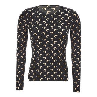 Marine Serre Moon Printed Jersey T-shirt - female - Marine Serre - Long Sleeve T-Shirts - Black - XS - Tops