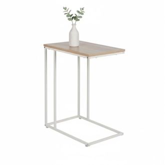 Relaxdays Relaxdays side table, HWD: 64 x 50 x 35 cm, MDF, metal, C-shape, table for sliding under, living room, black/brown