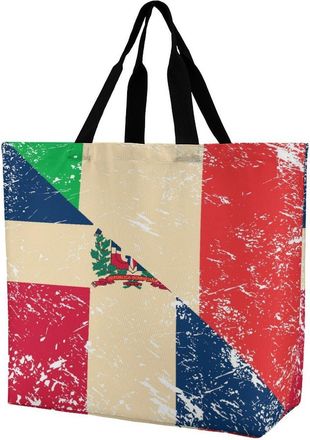 Generic Italy And Dominican Vintage Flag Tote Bag Reusable Grocery Shopping Bags Large Travel One Shoulder Handbag for Picnic Work