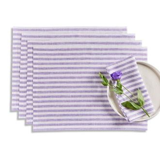 Solino Home Linen Placemats - Amalfi Stripe, 14 x 19 in Violet And White at Nordstrom, Size Medium