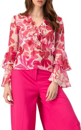 Ivonne Straight Long Sleeve Blouse with Ruffles in Fuchsia at Nordstrom, Size 6