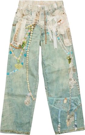 Acne Studios Broek met trompe loeil-print en wijde pijpen - Groen