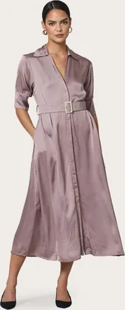 Lusana Chrissy Belted Silk Dress In Stone