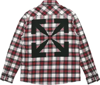 Off-white Mens Off-White SS21 Plaid Back Arrow Red Shirt OMGA133R21FAB0022500