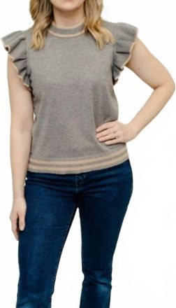 THML Clothing Tucker Ruffle Sleeve Knit Top In Dove Grey & Beige
