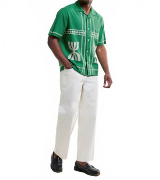 Wax London Didcot Border Applique Short Sleeve Shirt In Green/white