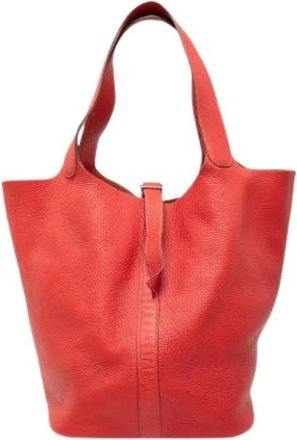 Herm&egrave;s Pre-owned Picotin Lock 33 Tote Bag - Dames - Vintage Shopper - Rood - ONE Size - Leer - Vintage