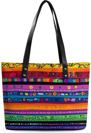 Generic Colorful Stripe Tote Bags for Women Cute Shoulder Purses Handbags