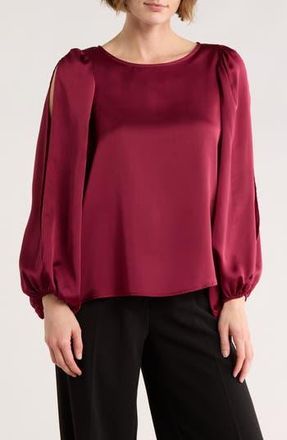 Renee C Cutout Long Sleeve Satin Top in Burgundy at Nordstrom Rack, Size X-Large