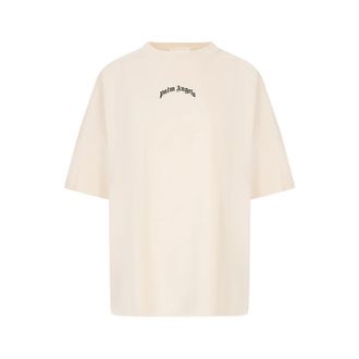 Palm Angels T-Shirts, female, White, Size: XS Curved Logo Over Tee