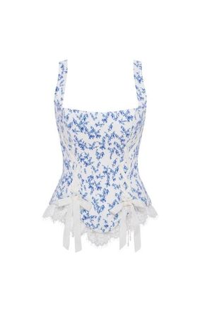 Milla Corset on Straps with Bows and Ribbon Lacing in Blue Lavender at Nordstrom, Size Medium