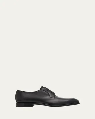 Ferragamo Mens Stefano Almond-Toe Leather Derby Shoes