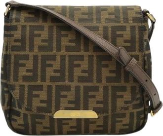 Fendi Pre-owned Cross Body Bags, female, Brown, Size: ONE SIZE Pre-owned Zucchino Nylon Canvas Shoulder Bag