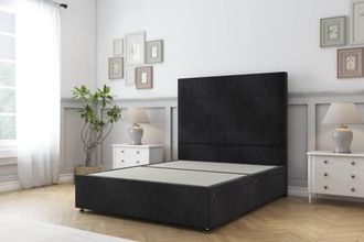 Sloomy Texas Naples Divan Bed Base No Drawers - 26 Headboard in Black | Size: Small Single