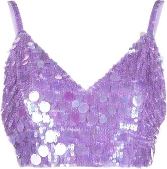 P.A.R.O.S.H. V-neck sequin embellished crop top - women - Fabric - L - Purple