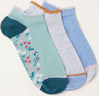 Fat Face FatFace Grey Floral 3 Pairs of Trainer Socks