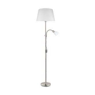 Loops Floor Lamp Light Satin Nickel Shade White Fabric Glass Bulb E27&E14 1x60W/1x40W in Metallics