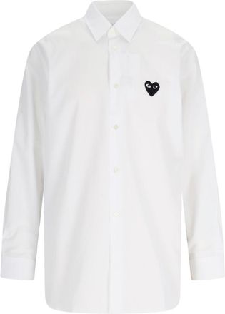 Comme Des Gar&ccedil;ons White Heart Patch Button-Down Cotton Shirt