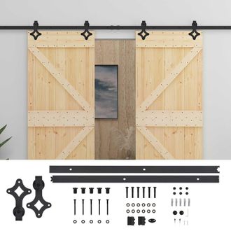 vidaXL Puerta Corredera 2 Pcs Natural Y Negro Madera De Pino Maciza Vidaxl