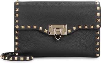 Valentino Garavani Womens Valentino Rockstud Small Leather Crossbody Bag Black Calf Shoulder