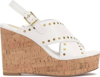 Vince Camuto Womens Ellna Cross Band Studded Platform Wedge Sandal In Bianco
