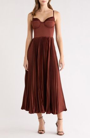 ASTR the Label Elyssa Bustier Pleated Satin Dress in Rust Brown at Nordstrom, Size X-Small