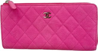 Chanel Pink Grained Calfskin Long Wallet (Bi-Fold) (Pre-Owned)
