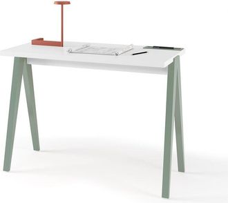 HERDASA Escritorio 629 De La Colecci&oacute;n Comp&aacute;s Blanco De Melamina Y Patas De Haya Verde, De Herdasa