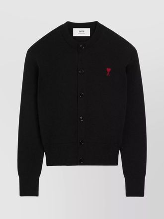 Ami wool cardigan with round neck and long sleeves