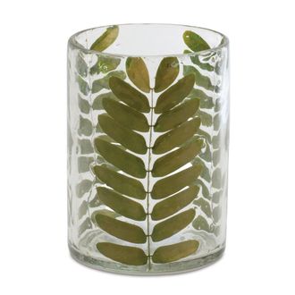 Melrose International Dried Leaf Glass Candle Holder (Set of 3) - Green
