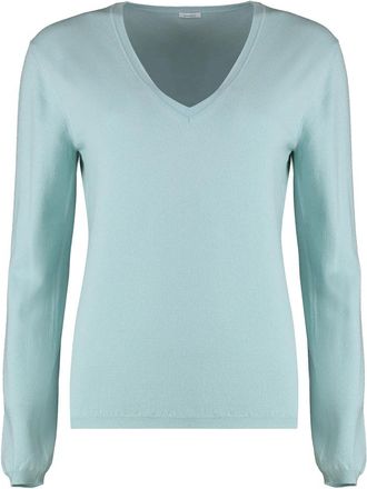 Malo Gebreide wolmix trui - Dames - V-hals truien - Groen - XS - Wol - Truien & Vesten