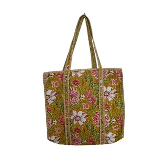 Generic Quilted Cotton Tote Bag for Women | Handmade Floral Printed Shoulder Bag | Lightweight Reusable Shopping & Travel Tote with Long Handles for Daily Use