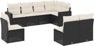 vidaXL Set De Sof&aacute;s De Jard&iacute;n 8 Piezas Y Cojines Rat&aacute;n Sint&eacute;tico Negro Vidaxl