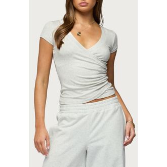 Edikted Iria Faux Wrap Top in Light-Gray-Melange at Nordstrom, Size X-Small