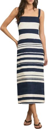 Veronica Beard Ella Striped Midi Dress In Navy/dove