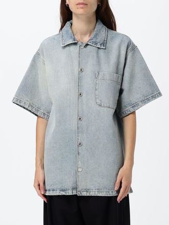 Msgm Camicia bowling relaxed fit in denim di cotone a maniche corte