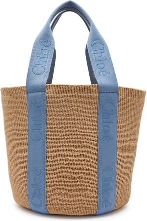 Chlo&eacute; Woody Logo-embroidered Raffia Basket bag - Blue - One Size