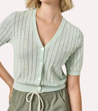 Lilla P Open Stitch V Neck Cardigan In Blue Mist