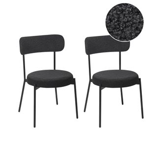 Beliani Beliani - Conjunto De 2 Sillas De Comedor Patas De Acero Negro Con Tapas Sin Reposabrazos Boucl&eacute; Negro Allison