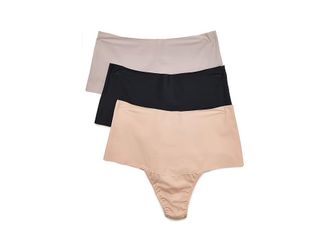 Hanky Panky BreatheSoft(r) High-Rise Thongs 3-Pack Womens Underwear Taupe/Evening Grey/Black : LG, Lycra/Nylon/Spandex