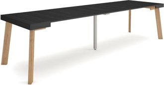 Skraut Home Mesa Consola Extensible, Mesa Comedor Plegable, 300, Para 14 Comensales, Patas De Madera, Estilo Moderno, Negro - Skraut Home