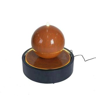 PRIMROSE Melincourt Galvanised Zinc Sphere Water Feature with LED Lights 60cm in Brown
