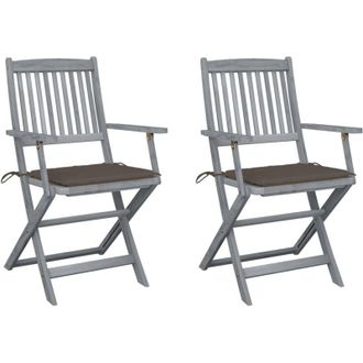 vidaXL Sillas De Jard&iacute;n Plegables 2 Uds Cojines Madera Maciza Acacia Vidaxl