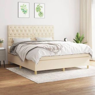 vidaXL Vidaxl - Cama Box Spring Con Colch&oacute;n Tela Color Crema 160x200 Cm