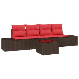 vidaXL Juego De Sof&aacute; Con Coj&iacute;n 5 Pcs Marr&oacute;n Rat&aacute;n Sint&eacute;tico Vidaxl