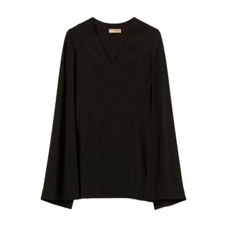 Twinset Kleedjes, Dames, Zwart, S, Polyester, Zwarte V-hals Cape Mouw Jurk