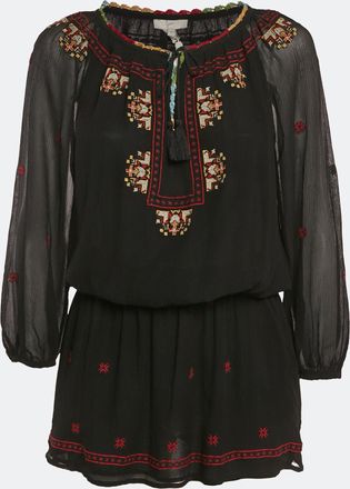 Joie Black Embroidered Silk Crepe Geromine Mini Dress