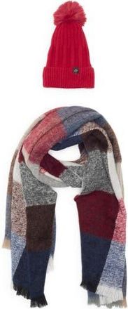 Nanette Lepore Faux Fur Pompom Beanie & Scarf Set in Red at Nordstrom Rack