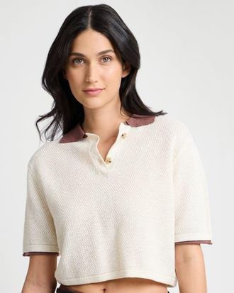 Onia Cropped Knit Polo in Egret/brown at Nordstrom, Size Medium