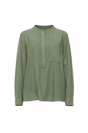 Pomandere Ivory Mandarin Collar Silk-Cotton Poplin Shirt
